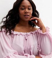 New Look Curves Pink Frill Tie Front Bardot Blouse